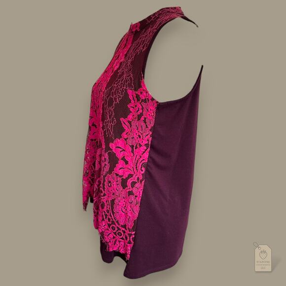 Maurices Burgundy & Hot Pink Floral Lace Sleeveless Top - Women’s M - Picture 4 of 7